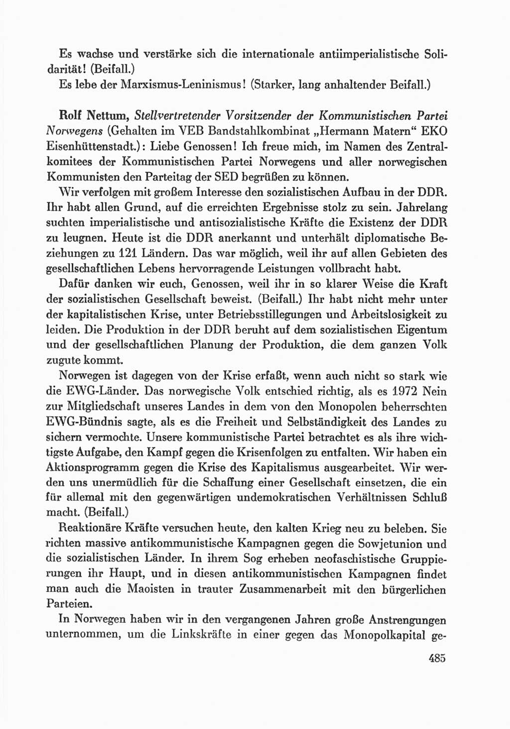 Protokoll der Verhandlungen des Ⅸ. Parteitages der Sozialistischen Einheitspartei Deutschlands (SED) [Deutsche Demokratische Republik (DDR)] 1976, Band 1, Seite 485 (Prot. Verh. Ⅸ. PT SED DDR 1976, Bd. 1, S. 485)