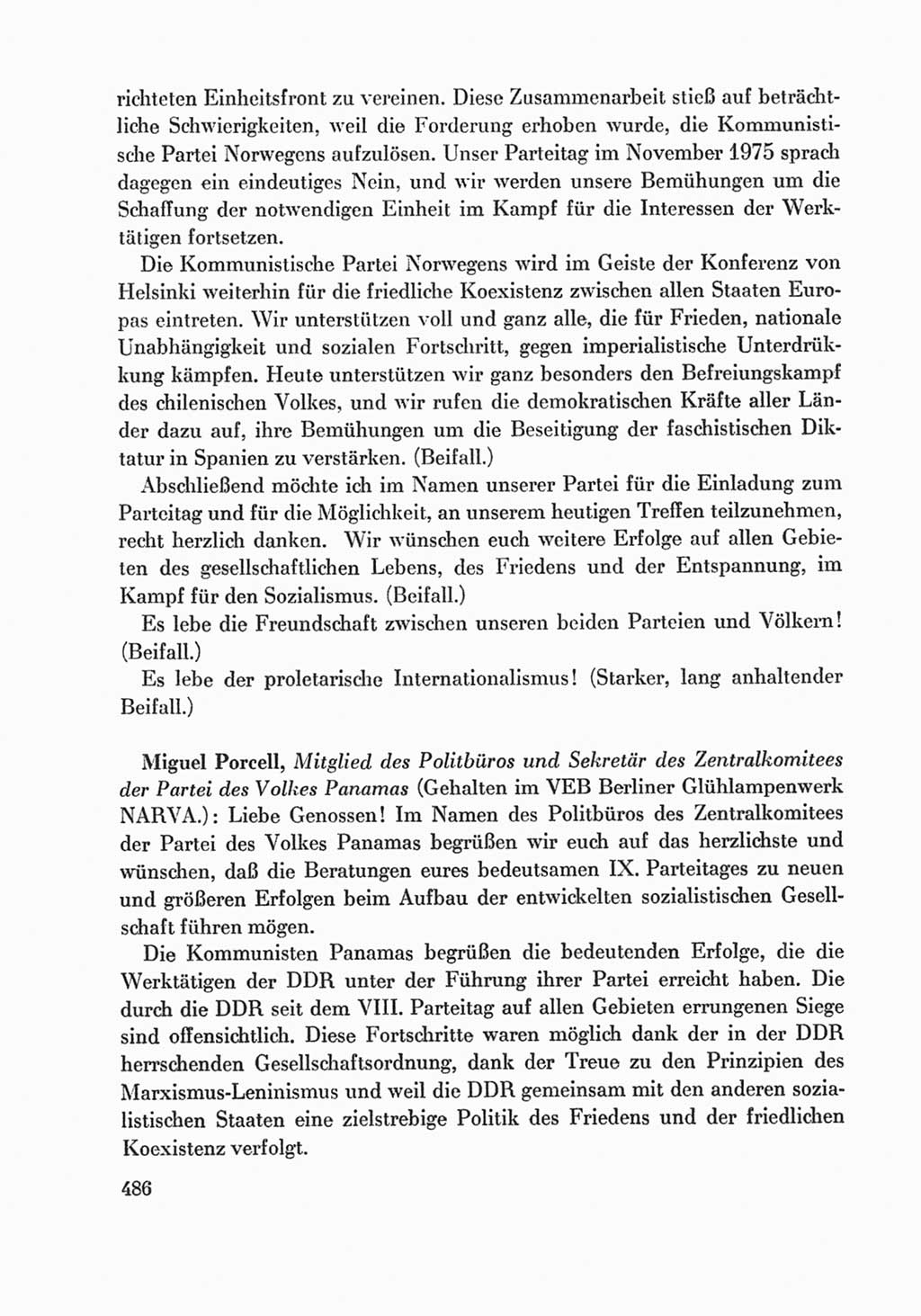 Protokoll der Verhandlungen des Ⅸ. Parteitages der Sozialistischen Einheitspartei Deutschlands (SED) [Deutsche Demokratische Republik (DDR)] 1976, Band 1, Seite 486 (Prot. Verh. Ⅸ. PT SED DDR 1976, Bd. 1, S. 486)
