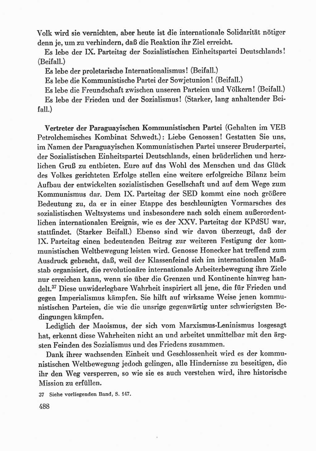 Protokoll der Verhandlungen des Ⅸ. Parteitages der Sozialistischen Einheitspartei Deutschlands (SED) [Deutsche Demokratische Republik (DDR)] 1976, Band 1, Seite 488 (Prot. Verh. Ⅸ. PT SED DDR 1976, Bd. 1, S. 488)