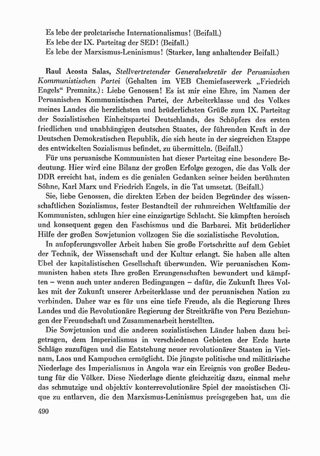 Protokoll der Verhandlungen des Ⅸ. Parteitages der Sozialistischen Einheitspartei Deutschlands (SED) [Deutsche Demokratische Republik (DDR)] 1976, Band 1, Seite 490 (Prot. Verh. Ⅸ. PT SED DDR 1976, Bd. 1, S. 490)