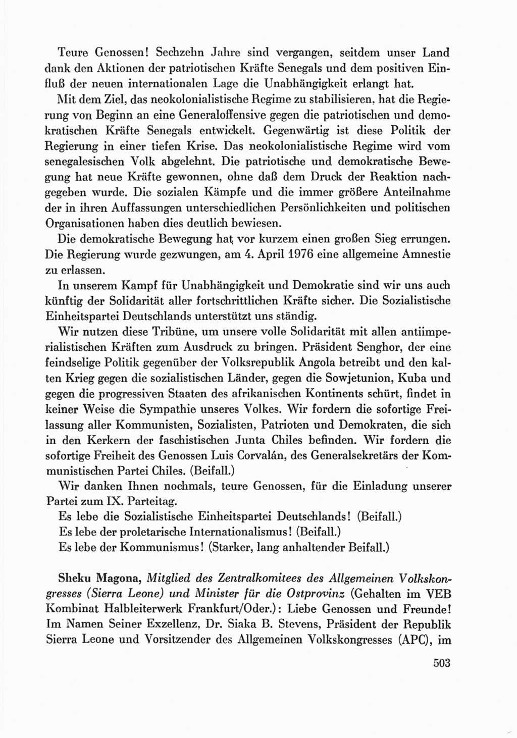 Protokoll der Verhandlungen des Ⅸ. Parteitages der Sozialistischen Einheitspartei Deutschlands (SED) [Deutsche Demokratische Republik (DDR)] 1976, Band 1, Seite 503 (Prot. Verh. Ⅸ. PT SED DDR 1976, Bd. 1, S. 503)