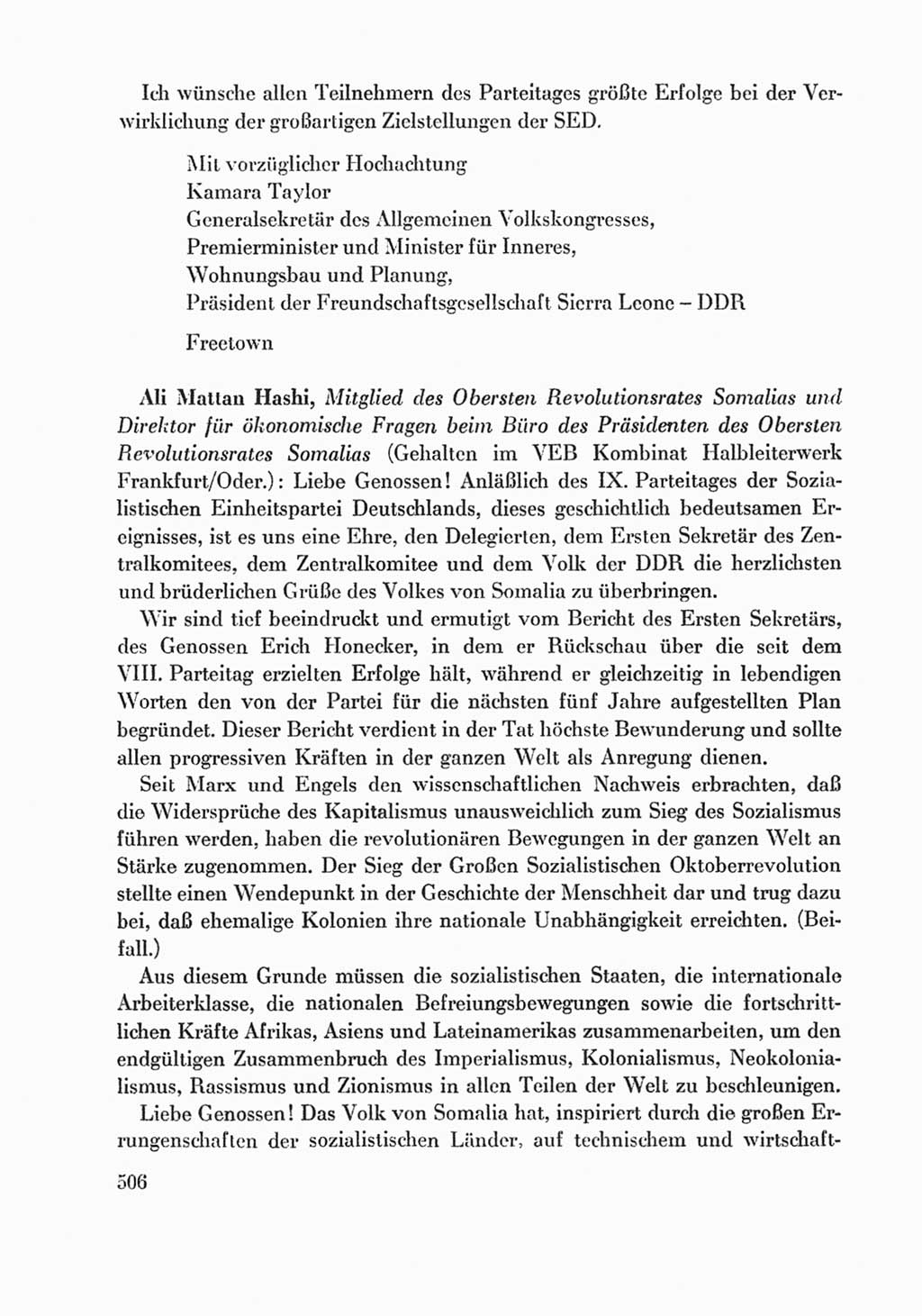 Protokoll der Verhandlungen des Ⅸ. Parteitages der Sozialistischen Einheitspartei Deutschlands (SED) [Deutsche Demokratische Republik (DDR)] 1976, Band 1, Seite 506 (Prot. Verh. Ⅸ. PT SED DDR 1976, Bd. 1, S. 506)