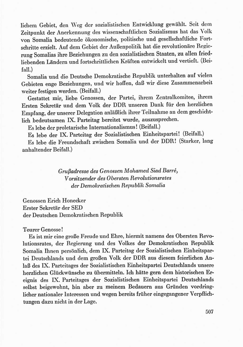 Protokoll der Verhandlungen des Ⅸ. Parteitages der Sozialistischen Einheitspartei Deutschlands (SED) [Deutsche Demokratische Republik (DDR)] 1976, Band 1, Seite 507 (Prot. Verh. Ⅸ. PT SED DDR 1976, Bd. 1, S. 507)