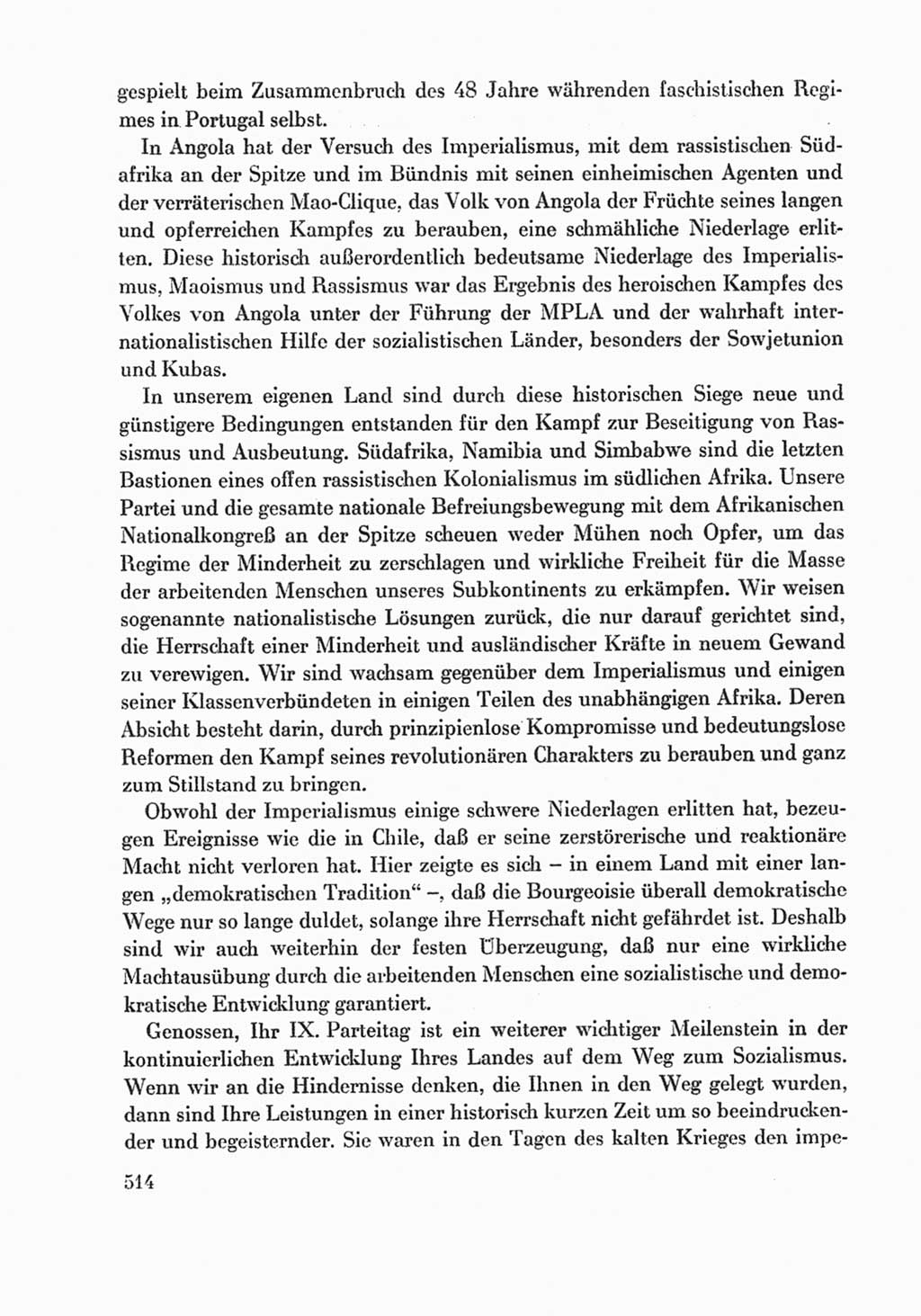 Protokoll der Verhandlungen des Ⅸ. Parteitages der Sozialistischen Einheitspartei Deutschlands (SED) [Deutsche Demokratische Republik (DDR)] 1976, Band 1, Seite 514 (Prot. Verh. Ⅸ. PT SED DDR 1976, Bd. 1, S. 514)