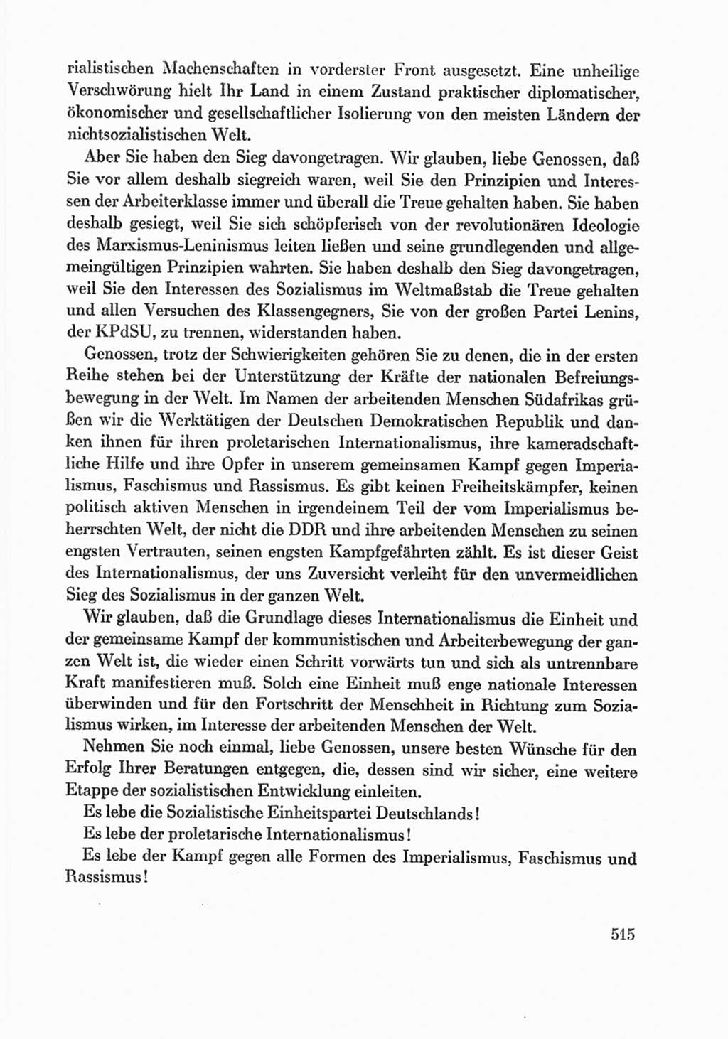 Protokoll der Verhandlungen des Ⅸ. Parteitages der Sozialistischen Einheitspartei Deutschlands (SED) [Deutsche Demokratische Republik (DDR)] 1976, Band 1, Seite 515 (Prot. Verh. Ⅸ. PT SED DDR 1976, Bd. 1, S. 515)