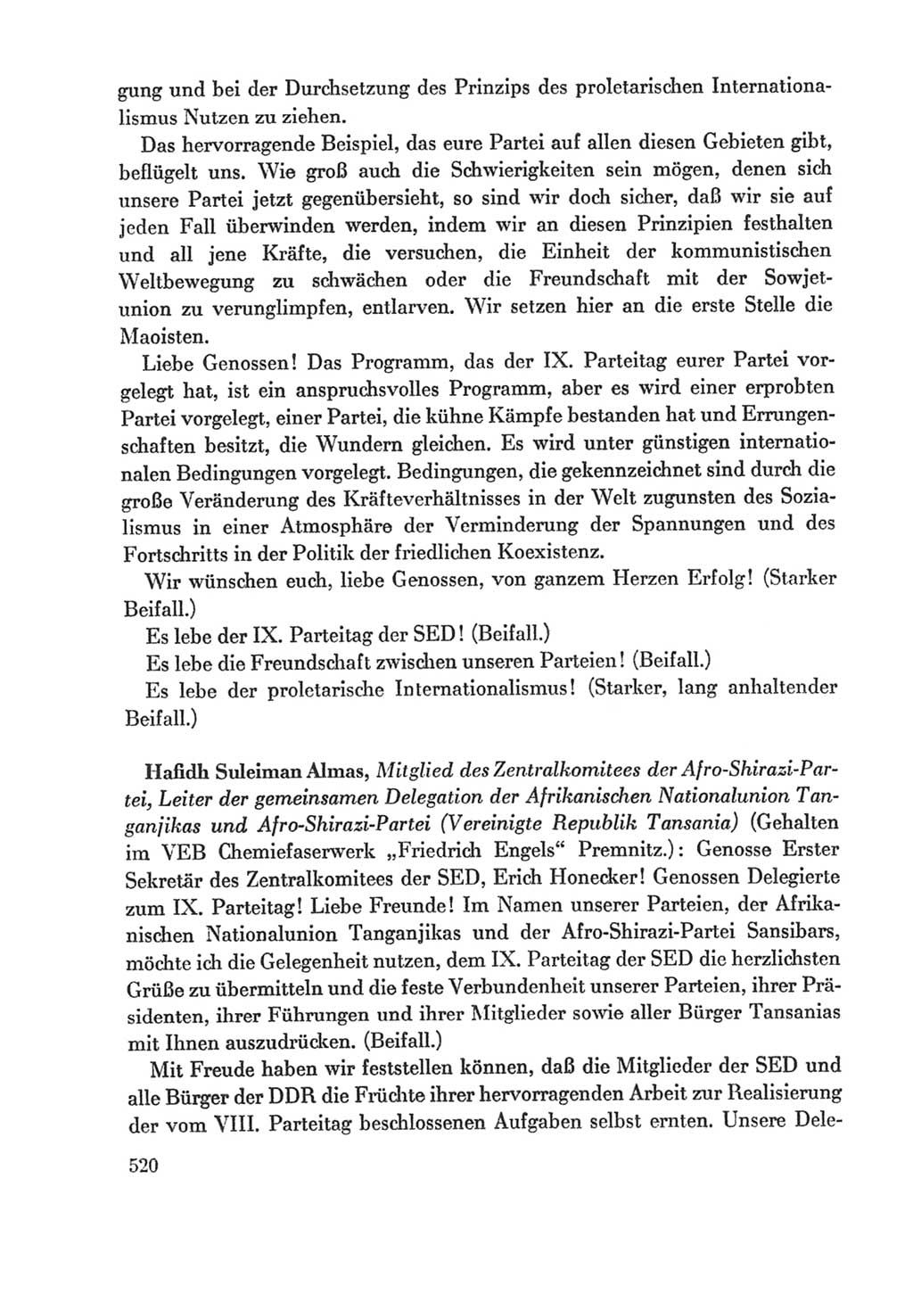 Protokoll der Verhandlungen des Ⅸ. Parteitages der Sozialistischen Einheitspartei Deutschlands (SED) [Deutsche Demokratische Republik (DDR)] 1976, Band 1, Seite 520 (Prot. Verh. Ⅸ. PT SED DDR 1976, Bd. 1, S. 520)