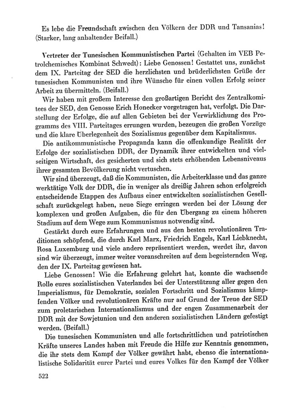Protokoll der Verhandlungen des Ⅸ. Parteitages der Sozialistischen Einheitspartei Deutschlands (SED) [Deutsche Demokratische Republik (DDR)] 1976, Band 1, Seite 522 (Prot. Verh. Ⅸ. PT SED DDR 1976, Bd. 1, S. 522)