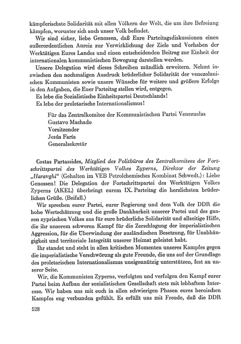 Protokoll der Verhandlungen des Ⅸ. Parteitages der Sozialistischen Einheitspartei Deutschlands (SED) [Deutsche Demokratische Republik (DDR)] 1976, Band 1, Seite 528 (Prot. Verh. Ⅸ. PT SED DDR 1976, Bd. 1, S. 528)