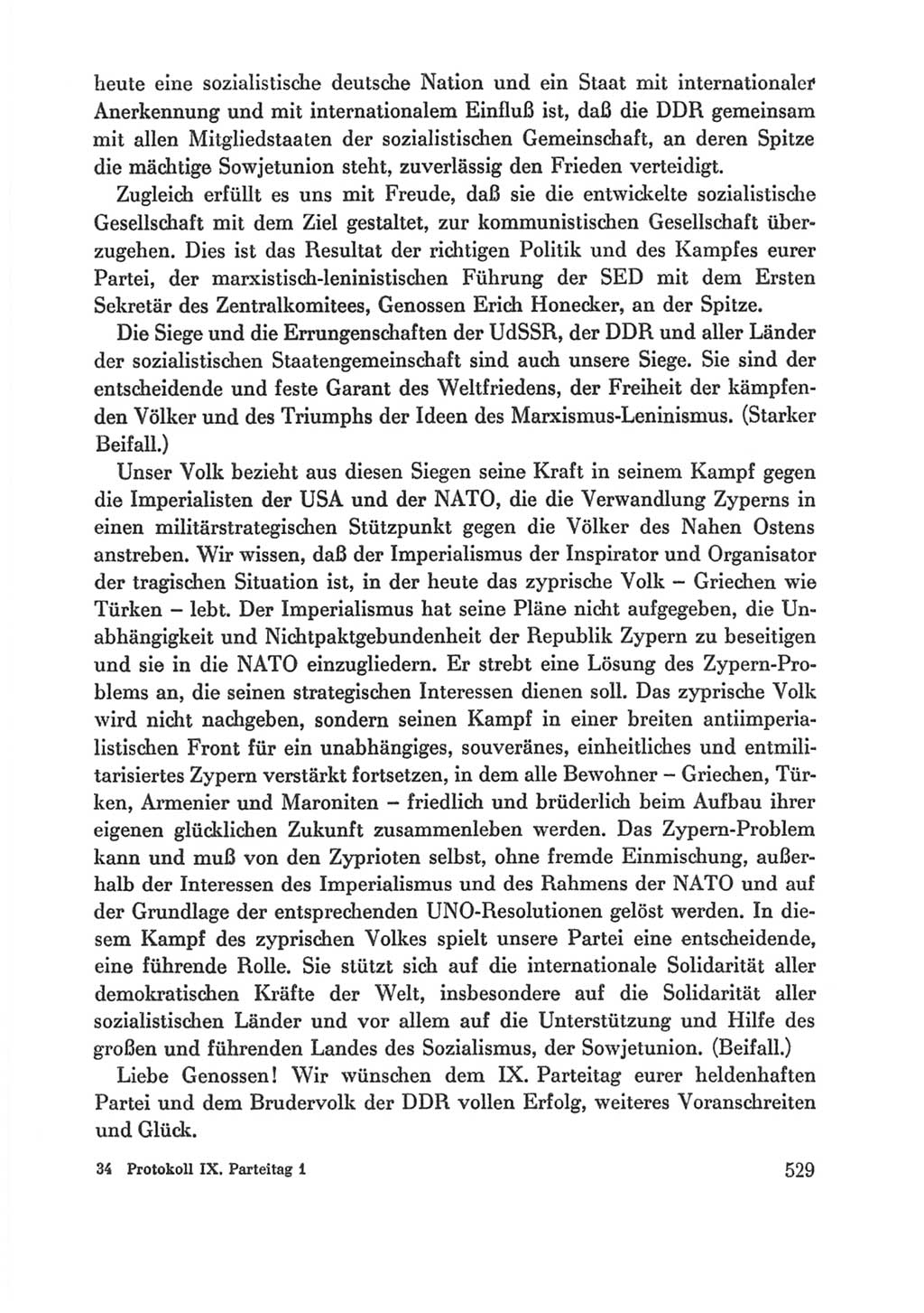 Protokoll der Verhandlungen des Ⅸ. Parteitages der Sozialistischen Einheitspartei Deutschlands (SED) [Deutsche Demokratische Republik (DDR)] 1976, Band 1, Seite 529 (Prot. Verh. Ⅸ. PT SED DDR 1976, Bd. 1, S. 529)