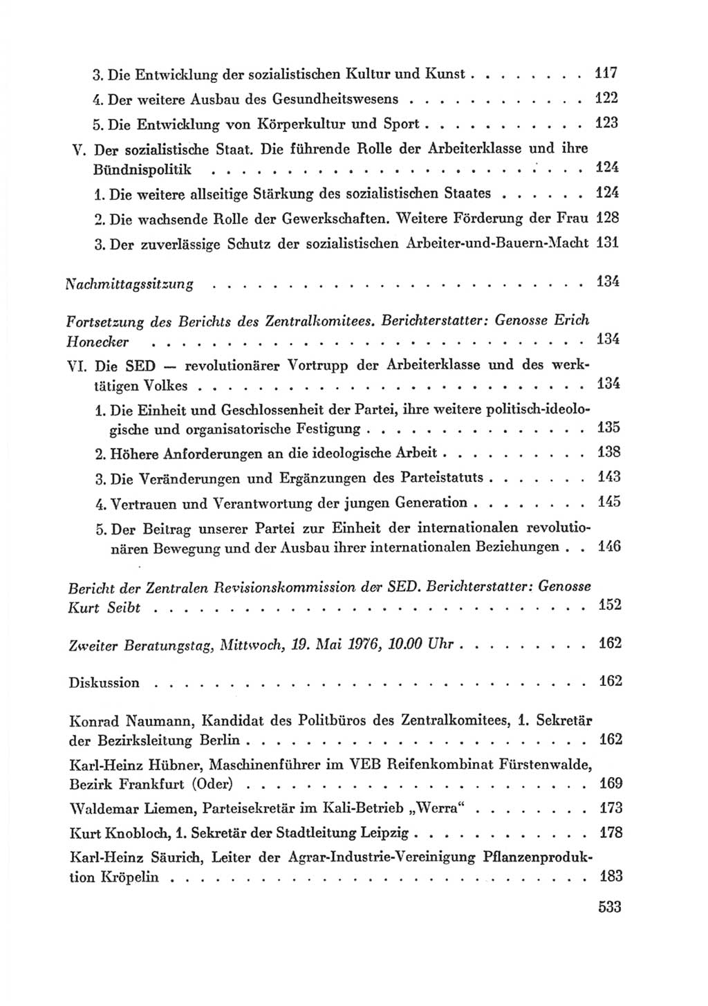 Protokoll der Verhandlungen des Ⅸ. Parteitages der Sozialistischen Einheitspartei Deutschlands (SED) [Deutsche Demokratische Republik (DDR)] 1976, Band 1, Seite 533 (Prot. Verh. Ⅸ. PT SED DDR 1976, Bd. 1, S. 533)