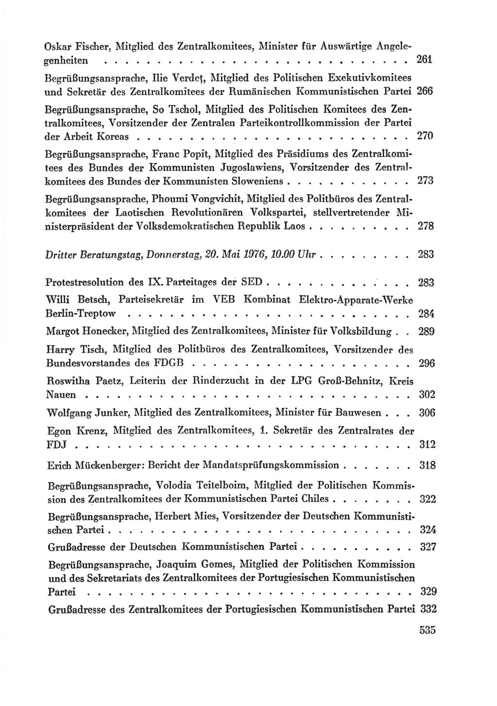 Protokoll der Verhandlungen des Ⅸ. Parteitages der Sozialistischen Einheitspartei Deutschlands (SED) [Deutsche Demokratische Republik (DDR)] 1976, Band 1, Seite 535 (Prot. Verh. Ⅸ. PT SED DDR 1976, Bd. 1, S. 535)