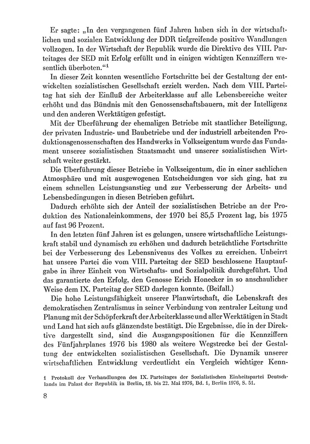 Protokoll der Verhandlungen des Ⅸ. Parteitages der Sozialistischen Einheitspartei Deutschlands (SED) [Deutsche Demokratische Republik (DDR)] 1976, Band 2, Seite 8 (Prot. Verh. Ⅸ. PT SED DDR 1976, Bd. 2, S. 8)