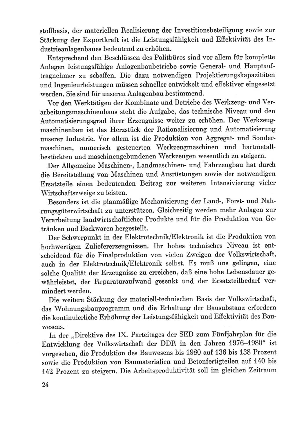 Protokoll der Verhandlungen des Ⅸ. Parteitages der Sozialistischen Einheitspartei Deutschlands (SED) [Deutsche Demokratische Republik (DDR)] 1976, Band 2, Seite 24 (Prot. Verh. Ⅸ. PT SED DDR 1976, Bd. 2, S. 24)