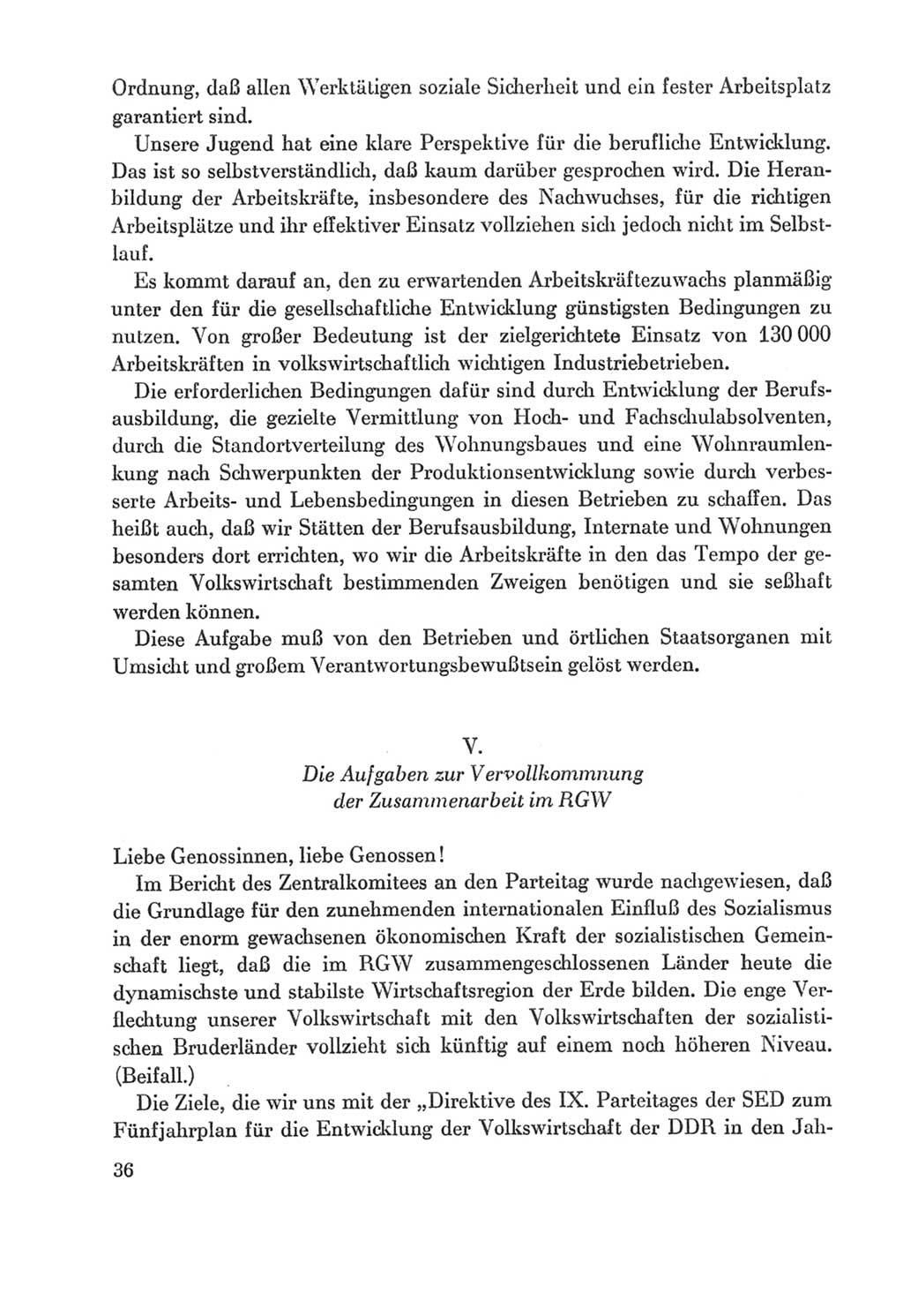 Protokoll der Verhandlungen des Ⅸ. Parteitages der Sozialistischen Einheitspartei Deutschlands (SED) [Deutsche Demokratische Republik (DDR)] 1976, Band 2, Seite 36 (Prot. Verh. Ⅸ. PT SED DDR 1976, Bd. 2, S. 36)