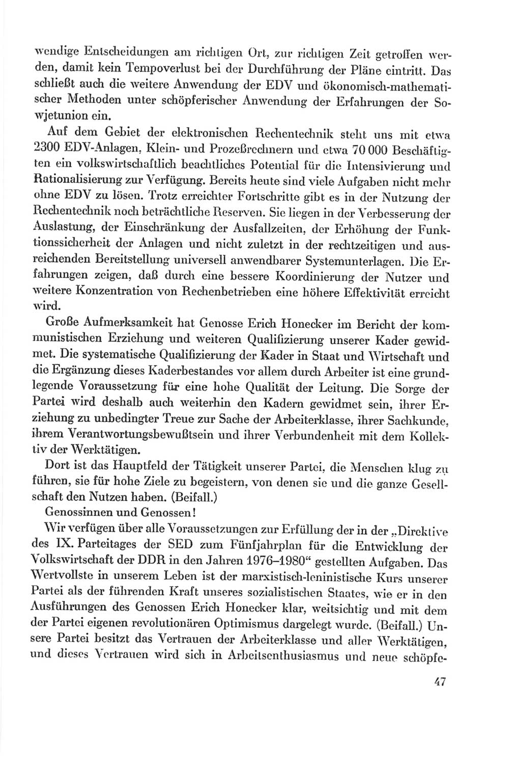 Protokoll der Verhandlungen des Ⅸ. Parteitages der Sozialistischen Einheitspartei Deutschlands (SED) [Deutsche Demokratische Republik (DDR)] 1976, Band 2, Seite 47 (Prot. Verh. Ⅸ. PT SED DDR 1976, Bd. 2, S. 47)