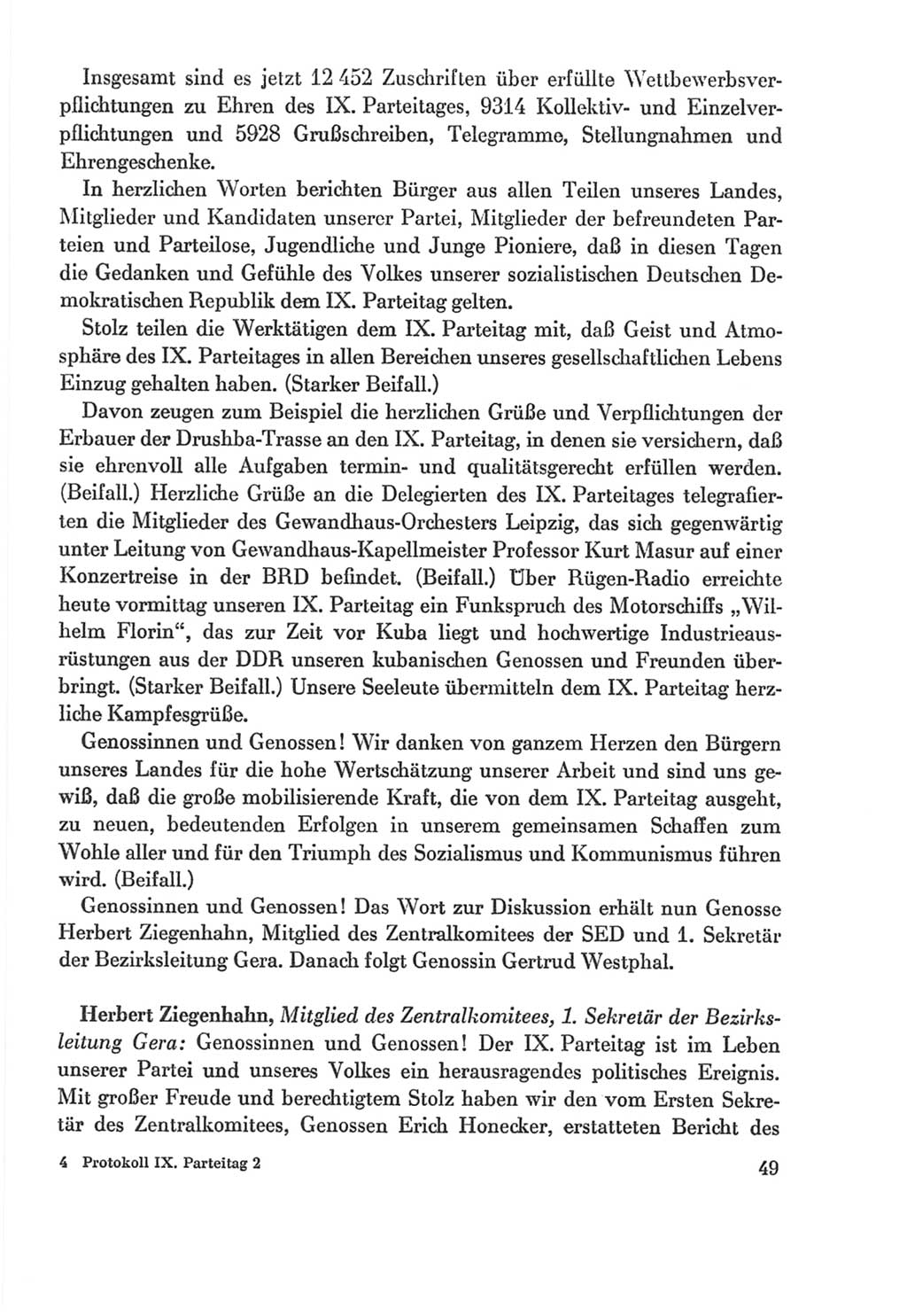 Protokoll der Verhandlungen des Ⅸ. Parteitages der Sozialistischen Einheitspartei Deutschlands (SED) [Deutsche Demokratische Republik (DDR)] 1976, Band 2, Seite 49 (Prot. Verh. Ⅸ. PT SED DDR 1976, Bd. 2, S. 49)
