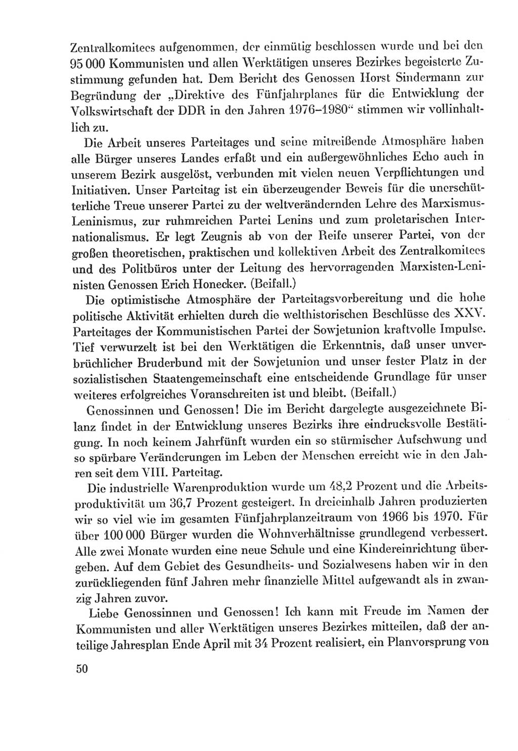 Protokoll der Verhandlungen des Ⅸ. Parteitages der Sozialistischen Einheitspartei Deutschlands (SED) [Deutsche Demokratische Republik (DDR)] 1976, Band 2, Seite 50 (Prot. Verh. Ⅸ. PT SED DDR 1976, Bd. 2, S. 50)