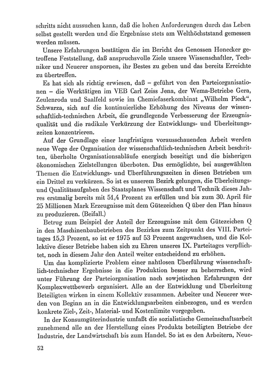 Protokoll der Verhandlungen des Ⅸ. Parteitages der Sozialistischen Einheitspartei Deutschlands (SED) [Deutsche Demokratische Republik (DDR)] 1976, Band 2, Seite 52 (Prot. Verh. Ⅸ. PT SED DDR 1976, Bd. 2, S. 52)