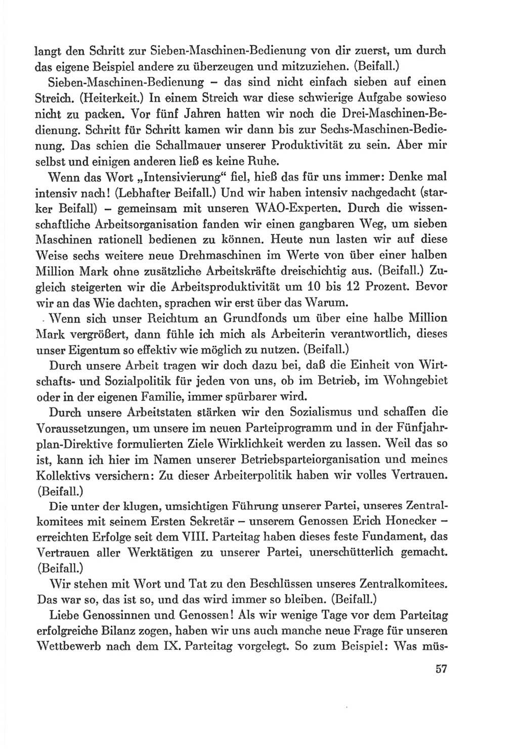 Protokoll der Verhandlungen des Ⅸ. Parteitages der Sozialistischen Einheitspartei Deutschlands (SED) [Deutsche Demokratische Republik (DDR)] 1976, Band 2, Seite 57 (Prot. Verh. Ⅸ. PT SED DDR 1976, Bd. 2, S. 57)