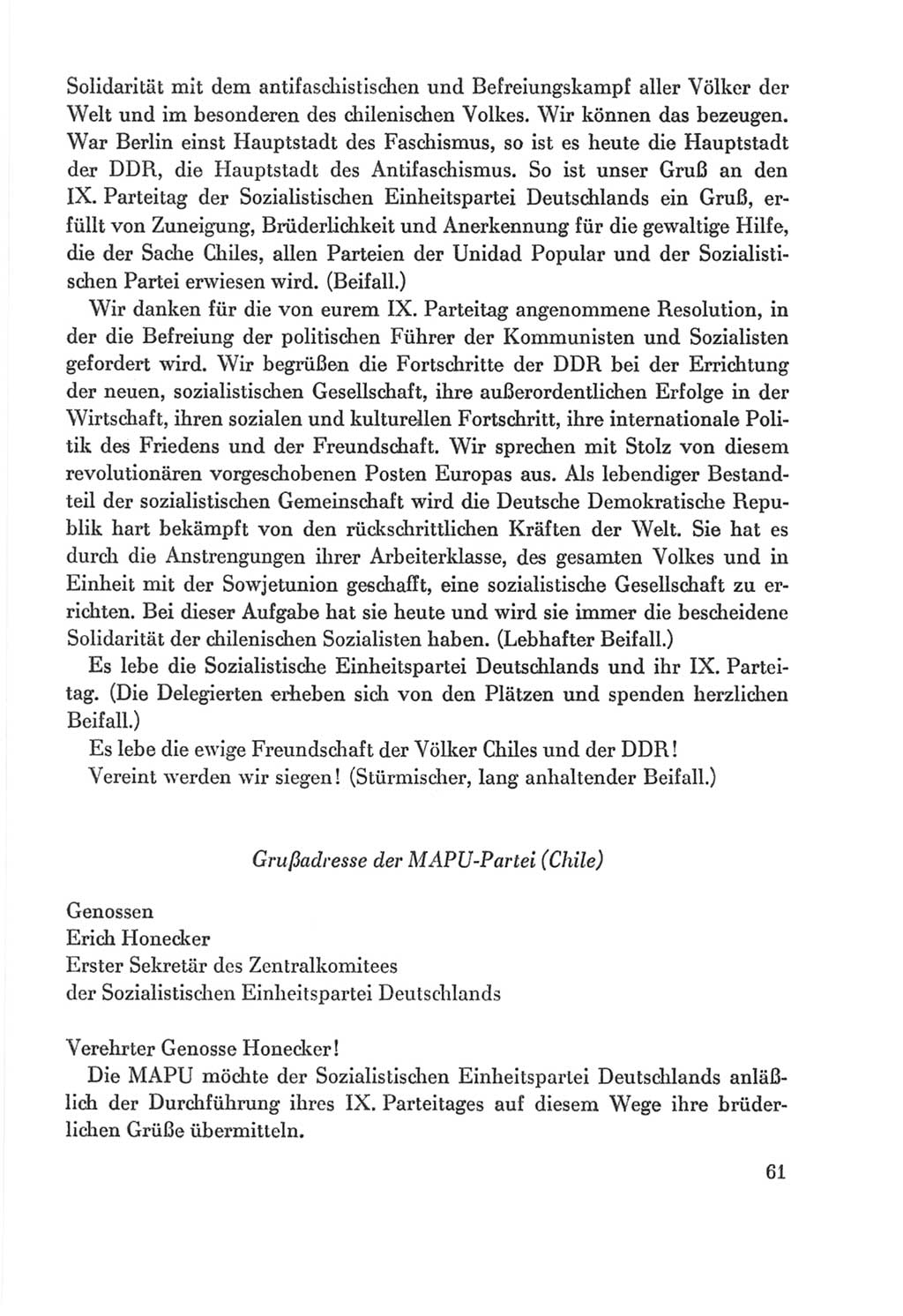 Protokoll der Verhandlungen des Ⅸ. Parteitages der Sozialistischen Einheitspartei Deutschlands (SED) [Deutsche Demokratische Republik (DDR)] 1976, Band 2, Seite 61 (Prot. Verh. Ⅸ. PT SED DDR 1976, Bd. 2, S. 61)