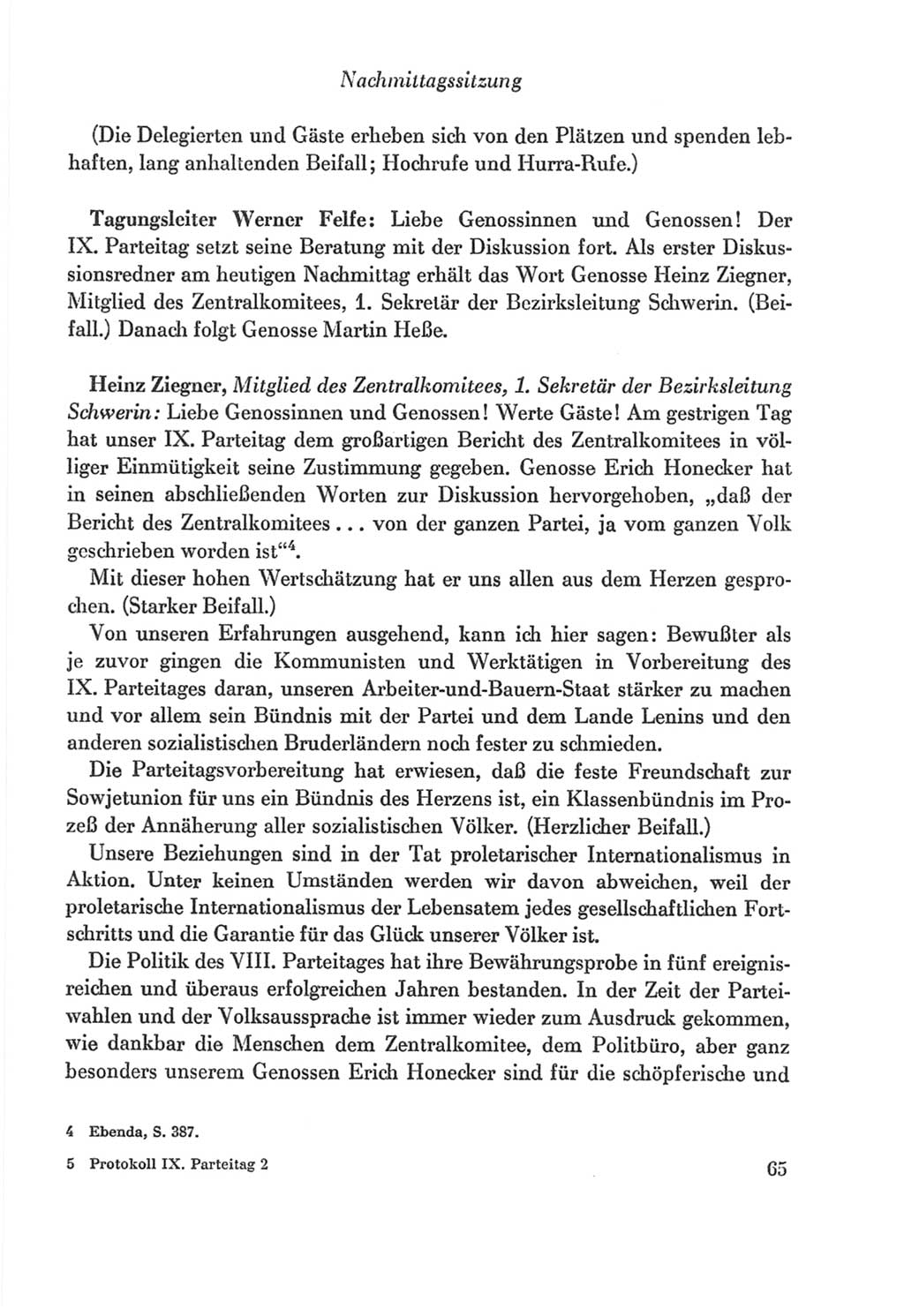 Protokoll der Verhandlungen des Ⅸ. Parteitages der Sozialistischen Einheitspartei Deutschlands (SED) [Deutsche Demokratische Republik (DDR)] 1976, Band 2, Seite 65 (Prot. Verh. Ⅸ. PT SED DDR 1976, Bd. 2, S. 65)