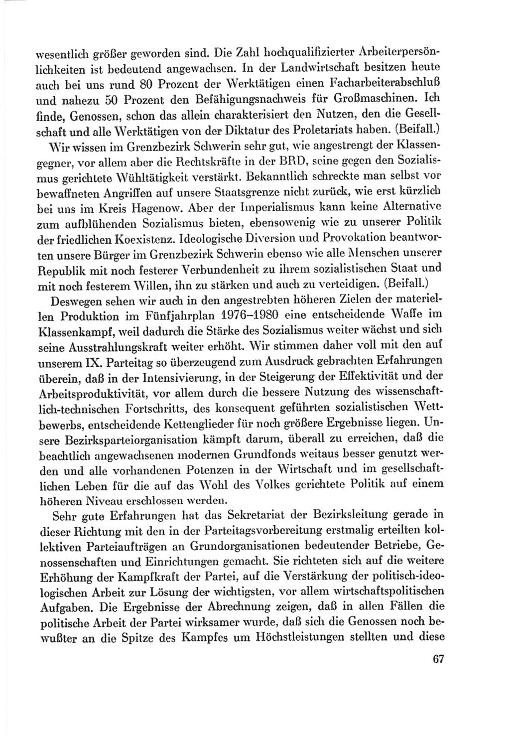 Protokoll der Verhandlungen des Ⅸ. Parteitages der Sozialistischen Einheitspartei Deutschlands (SED) [Deutsche Demokratische Republik (DDR)] 1976, Band 2, Seite 67 (Prot. Verh. Ⅸ. PT SED DDR 1976, Bd. 2, S. 67)