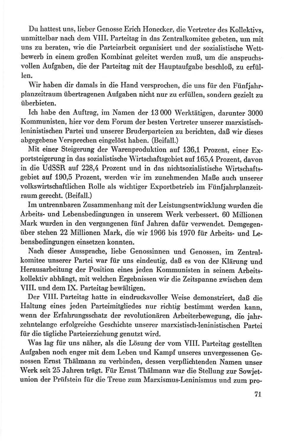 Protokoll der Verhandlungen des Ⅸ. Parteitages der Sozialistischen Einheitspartei Deutschlands (SED) [Deutsche Demokratische Republik (DDR)] 1976, Band 2, Seite 71 (Prot. Verh. Ⅸ. PT SED DDR 1976, Bd. 2, S. 71)