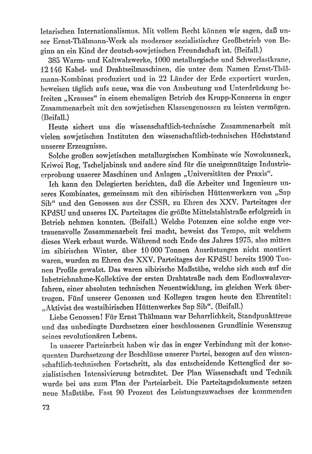 Protokoll der Verhandlungen des Ⅸ. Parteitages der Sozialistischen Einheitspartei Deutschlands (SED) [Deutsche Demokratische Republik (DDR)] 1976, Band 2, Seite 72 (Prot. Verh. Ⅸ. PT SED DDR 1976, Bd. 2, S. 72)
