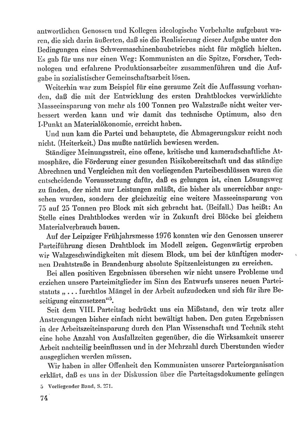 Protokoll der Verhandlungen des Ⅸ. Parteitages der Sozialistischen Einheitspartei Deutschlands (SED) [Deutsche Demokratische Republik (DDR)] 1976, Band 2, Seite 74 (Prot. Verh. Ⅸ. PT SED DDR 1976, Bd. 2, S. 74)