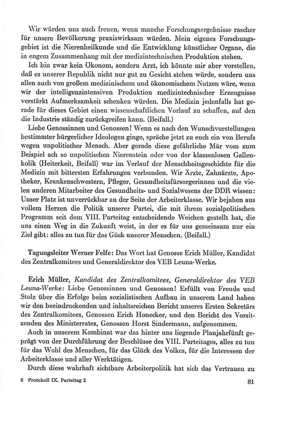 Protokoll der Verhandlungen des Ⅸ. Parteitages der Sozialistischen Einheitspartei Deutschlands (SED) [Deutsche Demokratische Republik (DDR)] 1976, Band 2, Seite 81 (Prot. Verh. Ⅸ. PT SED DDR 1976, Bd. 2, S. 81)