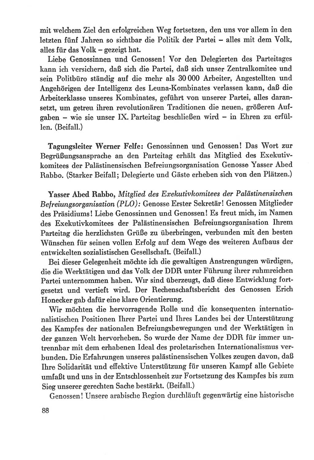 Protokoll der Verhandlungen des Ⅸ. Parteitages der Sozialistischen Einheitspartei Deutschlands (SED) [Deutsche Demokratische Republik (DDR)] 1976, Band 2, Seite 88 (Prot. Verh. Ⅸ. PT SED DDR 1976, Bd. 2, S. 88)