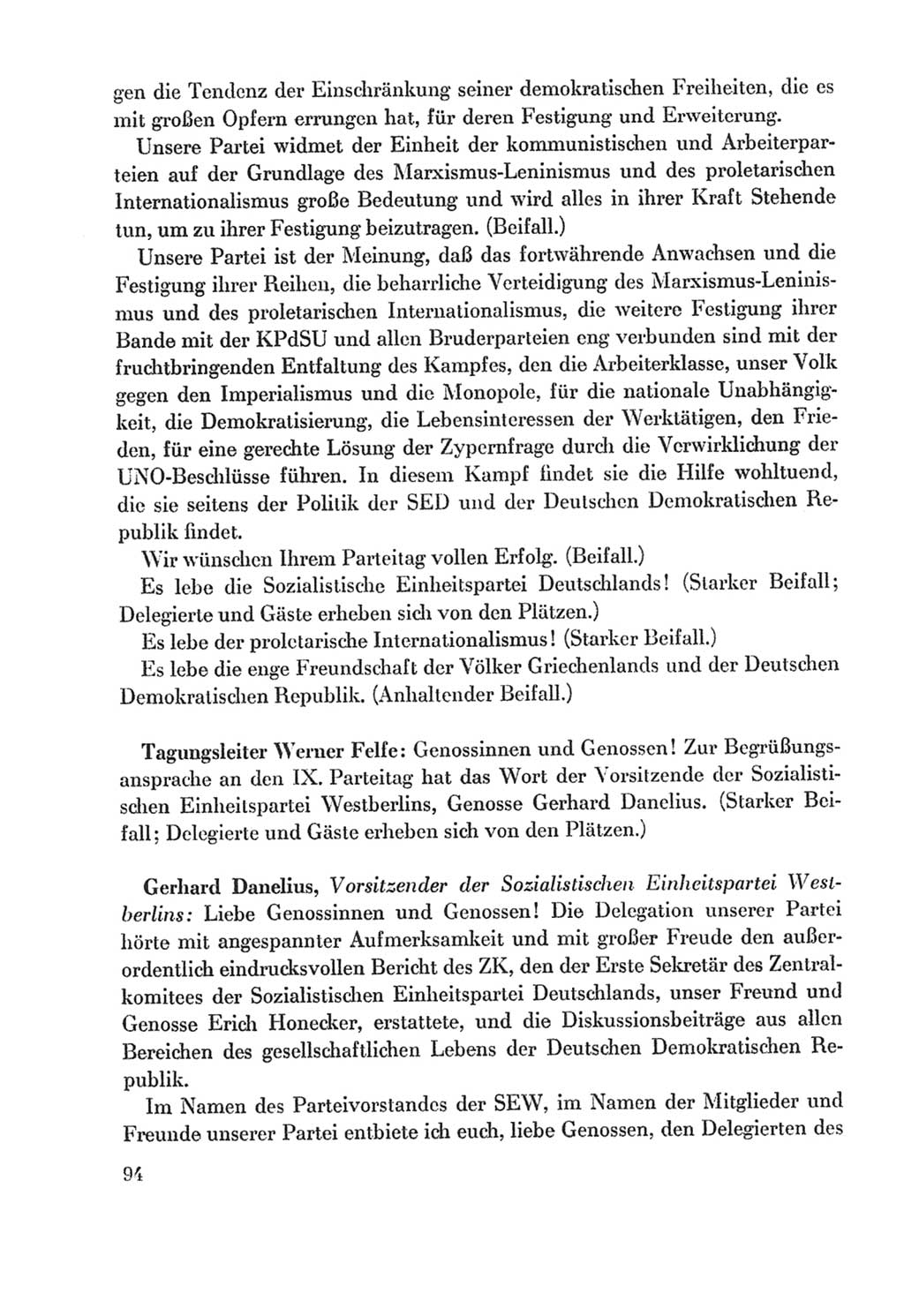 Protokoll der Verhandlungen des Ⅸ. Parteitages der Sozialistischen Einheitspartei Deutschlands (SED) [Deutsche Demokratische Republik (DDR)] 1976, Band 2, Seite 94 (Prot. Verh. Ⅸ. PT SED DDR 1976, Bd. 2, S. 94)
