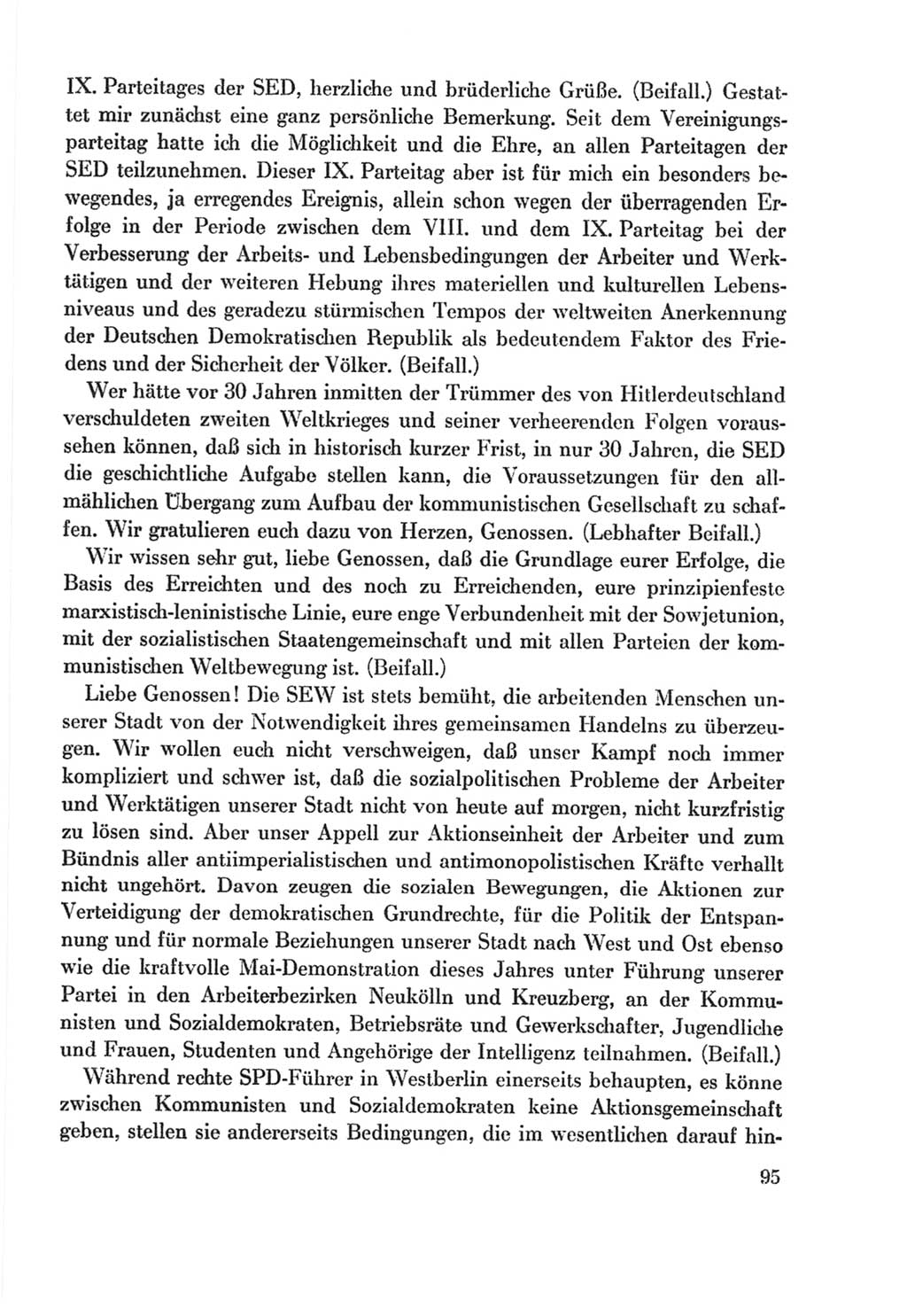 Protokoll der Verhandlungen des Ⅸ. Parteitages der Sozialistischen Einheitspartei Deutschlands (SED) [Deutsche Demokratische Republik (DDR)] 1976, Band 2, Seite 95 (Prot. Verh. Ⅸ. PT SED DDR 1976, Bd. 2, S. 95)