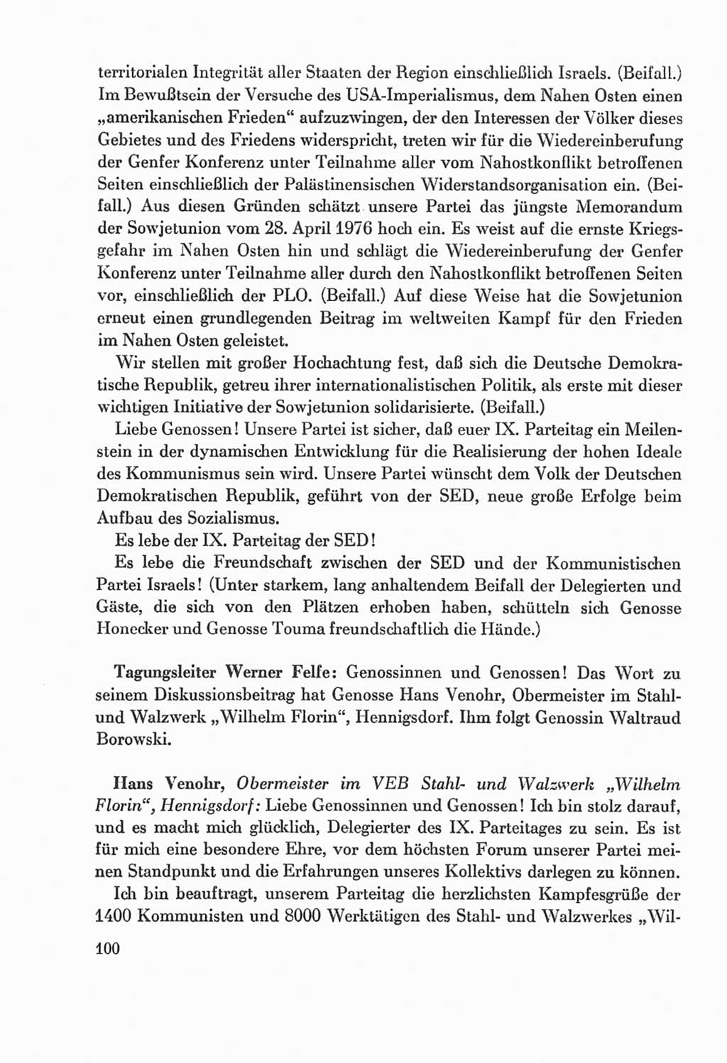 Protokoll der Verhandlungen des Ⅸ. Parteitages der Sozialistischen Einheitspartei Deutschlands (SED) [Deutsche Demokratische Republik (DDR)] 1976, Band 2, Seite 100 (Prot. Verh. Ⅸ. PT SED DDR 1976, Bd. 2, S. 100)