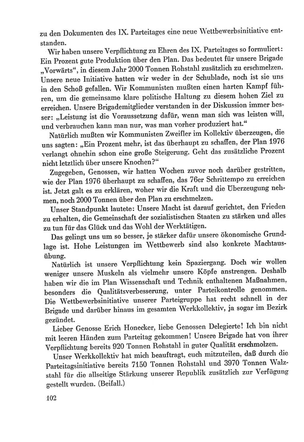 Protokoll der Verhandlungen des Ⅸ. Parteitages der Sozialistischen Einheitspartei Deutschlands (SED) [Deutsche Demokratische Republik (DDR)] 1976, Band 2, Seite 102 (Prot. Verh. Ⅸ. PT SED DDR 1976, Bd. 2, S. 102)