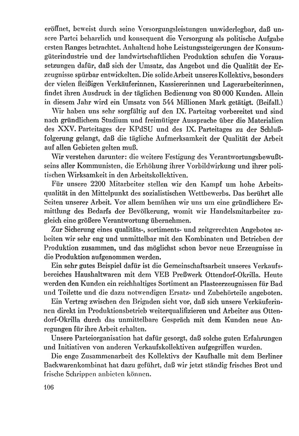 Protokoll der Verhandlungen des Ⅸ. Parteitages der Sozialistischen Einheitspartei Deutschlands (SED) [Deutsche Demokratische Republik (DDR)] 1976, Band 2, Seite 106 (Prot. Verh. Ⅸ. PT SED DDR 1976, Bd. 2, S. 106)