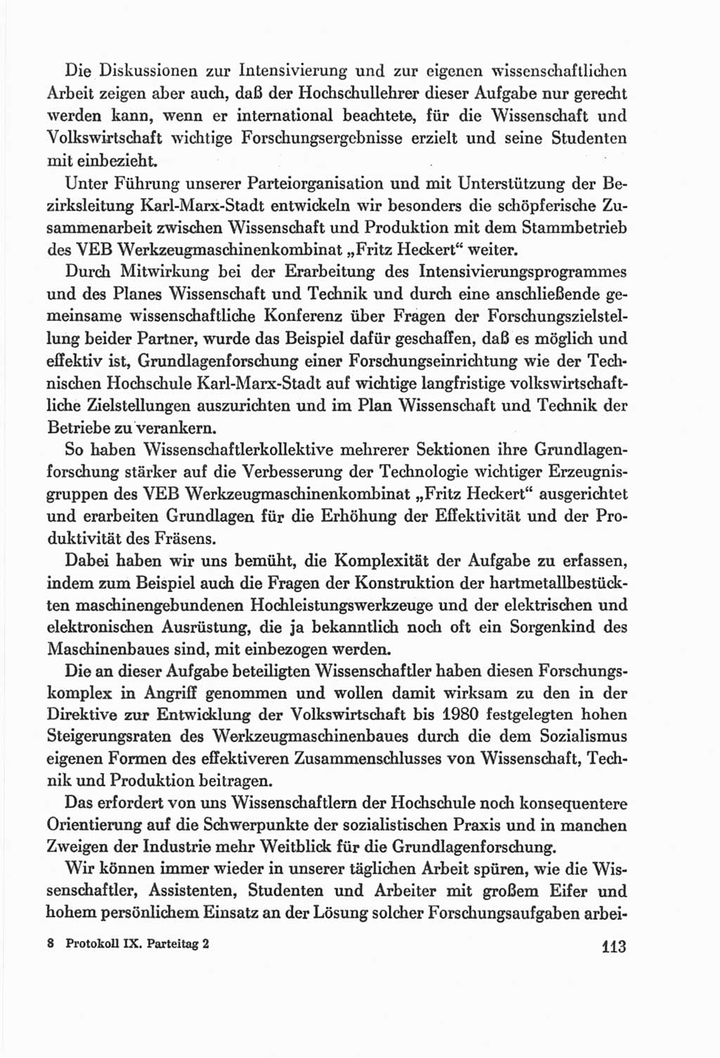 Protokoll der Verhandlungen des Ⅸ. Parteitages der Sozialistischen Einheitspartei Deutschlands (SED) [Deutsche Demokratische Republik (DDR)] 1976, Band 2, Seite 113 (Prot. Verh. Ⅸ. PT SED DDR 1976, Bd. 2, S. 113)