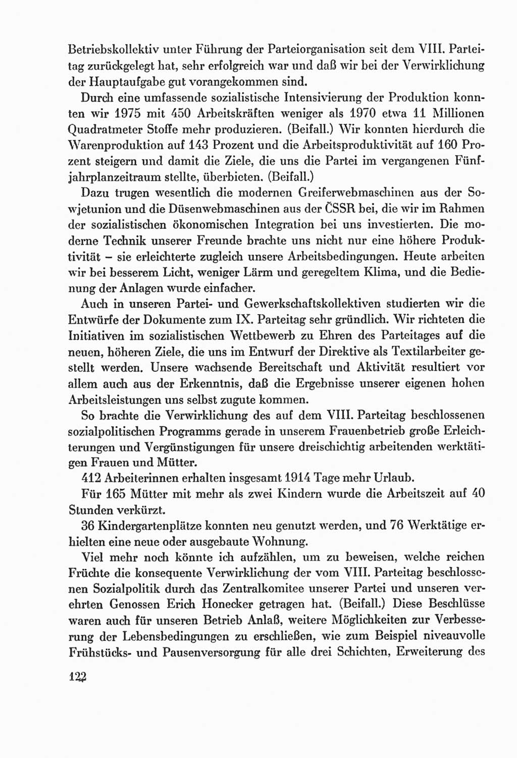 Protokoll der Verhandlungen des Ⅸ. Parteitages der Sozialistischen Einheitspartei Deutschlands (SED) [Deutsche Demokratische Republik (DDR)] 1976, Band 2, Seite 122 (Prot. Verh. Ⅸ. PT SED DDR 1976, Bd. 2, S. 122)