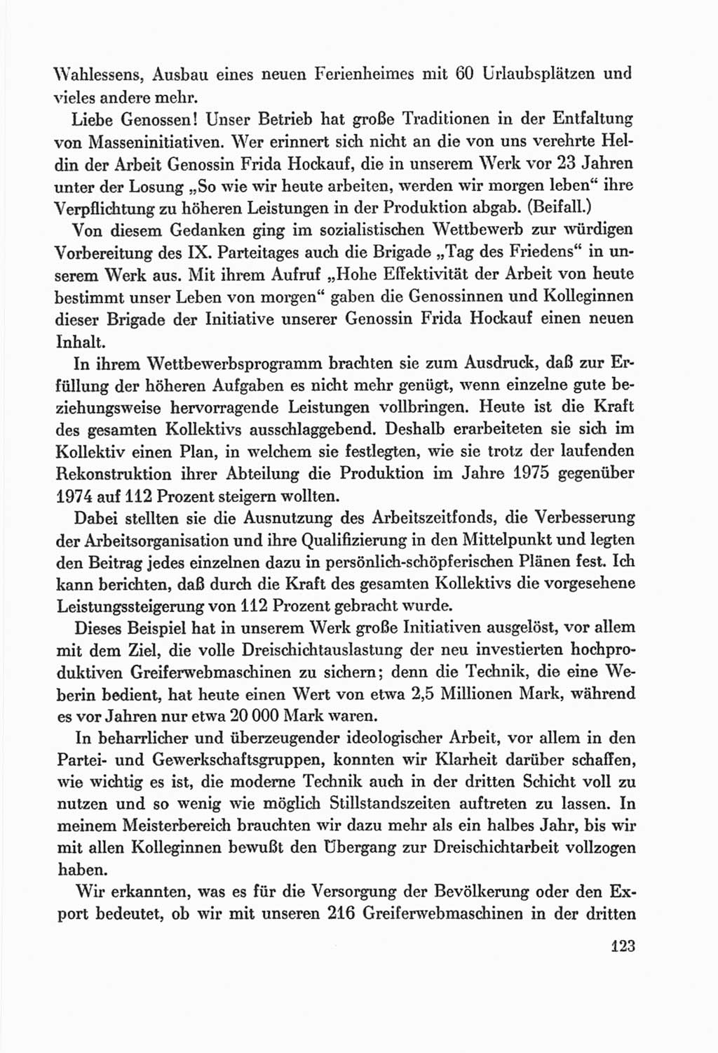 Protokoll der Verhandlungen des Ⅸ. Parteitages der Sozialistischen Einheitspartei Deutschlands (SED) [Deutsche Demokratische Republik (DDR)] 1976, Band 2, Seite 123 (Prot. Verh. Ⅸ. PT SED DDR 1976, Bd. 2, S. 123)