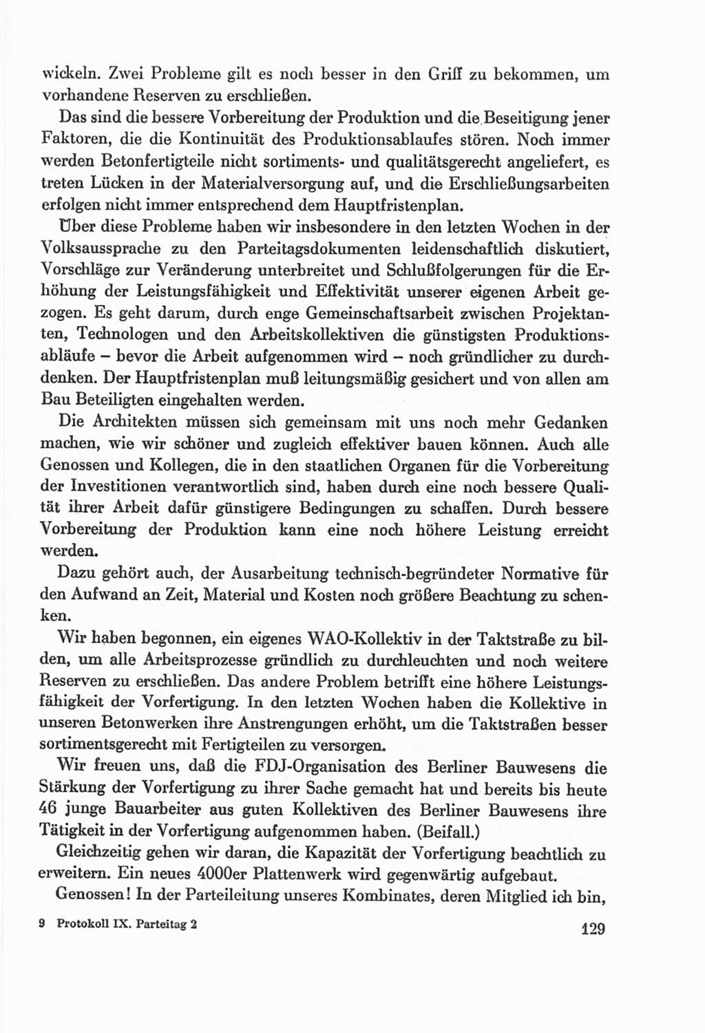 Protokoll der Verhandlungen des Ⅸ. Parteitages der Sozialistischen Einheitspartei Deutschlands (SED) [Deutsche Demokratische Republik (DDR)] 1976, Band 2, Seite 129 (Prot. Verh. Ⅸ. PT SED DDR 1976, Bd. 2, S. 129)