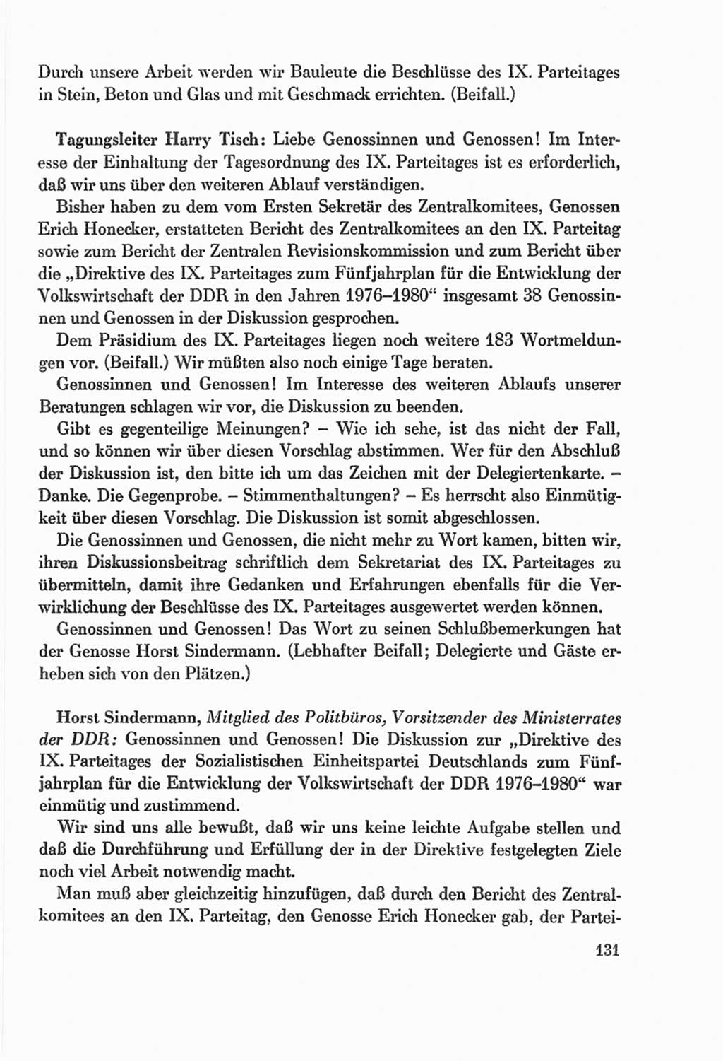 Protokoll der Verhandlungen des Ⅸ. Parteitages der Sozialistischen Einheitspartei Deutschlands (SED) [Deutsche Demokratische Republik (DDR)] 1976, Band 2, Seite 131 (Prot. Verh. Ⅸ. PT SED DDR 1976, Bd. 2, S. 131)
