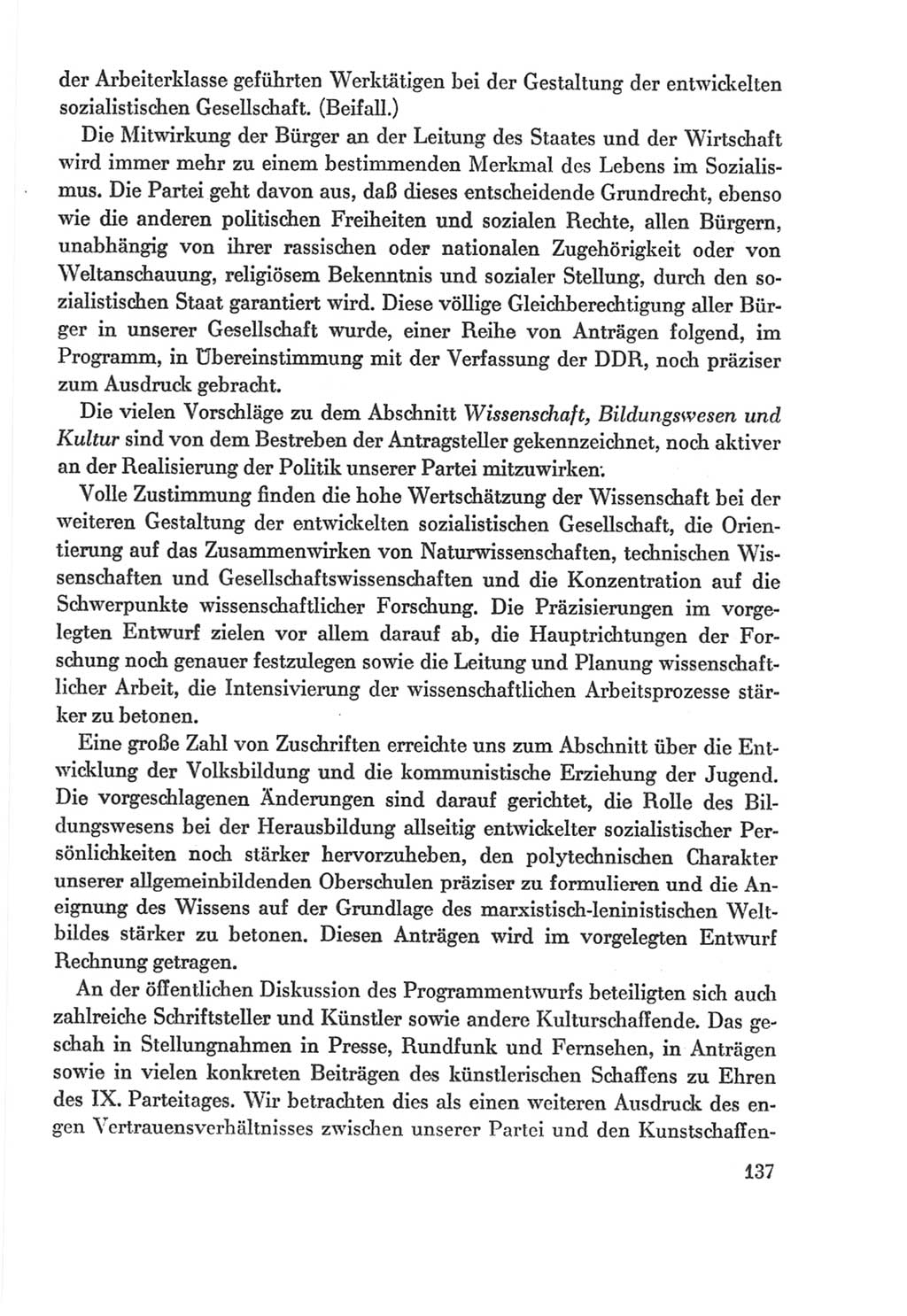 Protokoll der Verhandlungen des Ⅸ. Parteitages der Sozialistischen Einheitspartei Deutschlands (SED) [Deutsche Demokratische Republik (DDR)] 1976, Band 2, Seite 137 (Prot. Verh. Ⅸ. PT SED DDR 1976, Bd. 2, S. 137)