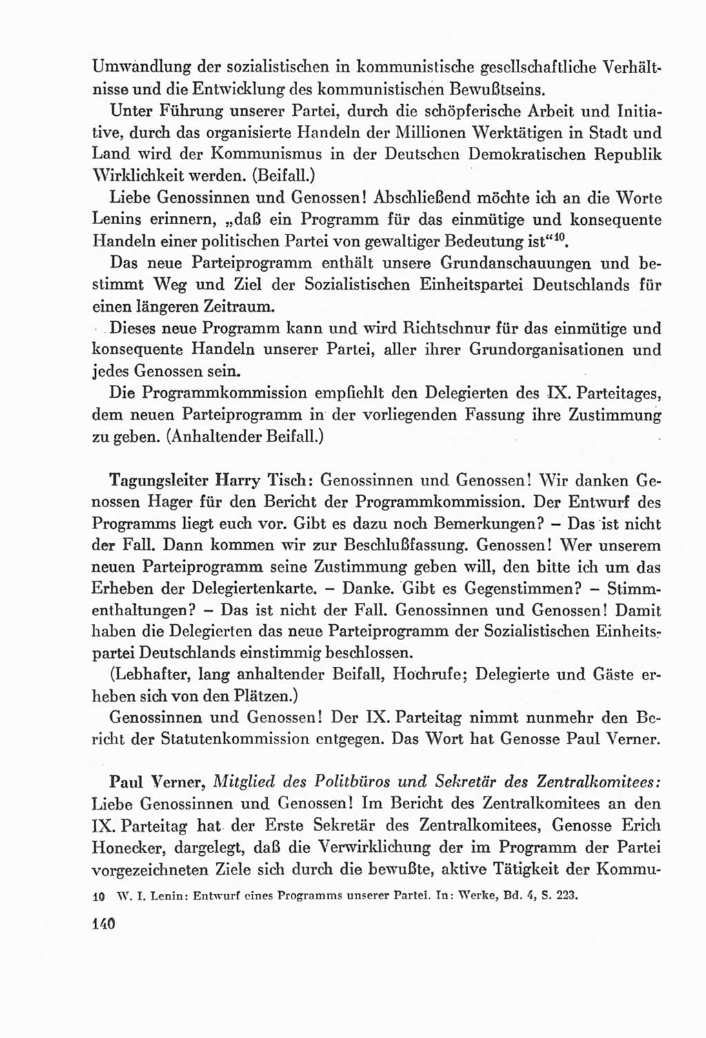 Protokoll der Verhandlungen des Ⅸ. Parteitages der Sozialistischen Einheitspartei Deutschlands (SED) [Deutsche Demokratische Republik (DDR)] 1976, Band 2, Seite 140 (Prot. Verh. Ⅸ. PT SED DDR 1976, Bd. 2, S. 140)