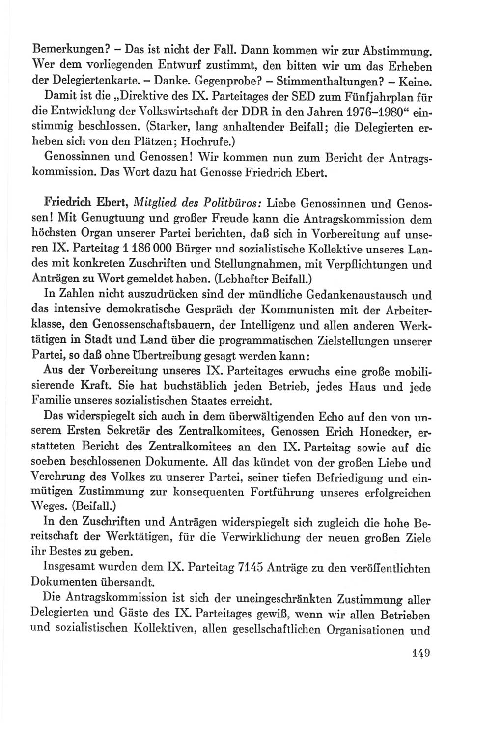 Protokoll der Verhandlungen des Ⅸ. Parteitages der Sozialistischen Einheitspartei Deutschlands (SED) [Deutsche Demokratische Republik (DDR)] 1976, Band 2, Seite 149 (Prot. Verh. Ⅸ. PT SED DDR 1976, Bd. 2, S. 149)