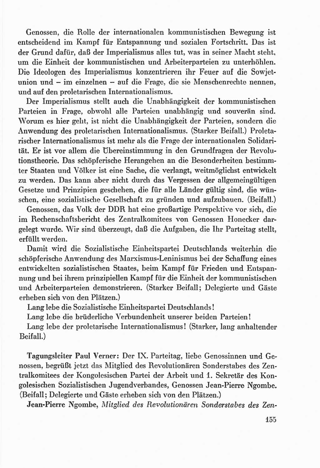 Protokoll der Verhandlungen des Ⅸ. Parteitages der Sozialistischen Einheitspartei Deutschlands (SED) [Deutsche Demokratische Republik (DDR)] 1976, Band 2, Seite 155 (Prot. Verh. Ⅸ. PT SED DDR 1976, Bd. 2, S. 155)