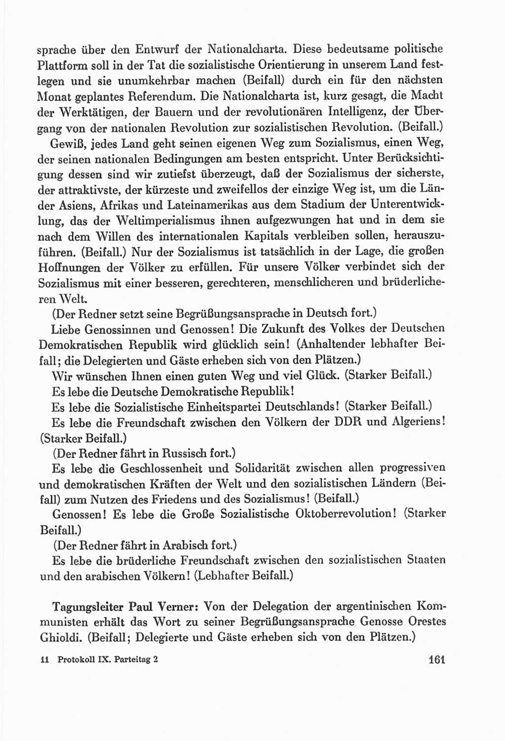 Protokoll der Verhandlungen des Ⅸ. Parteitages der Sozialistischen Einheitspartei Deutschlands (SED) [Deutsche Demokratische Republik (DDR)] 1976, Band 2, Seite 161 (Prot. Verh. Ⅸ. PT SED DDR 1976, Bd. 2, S. 161)