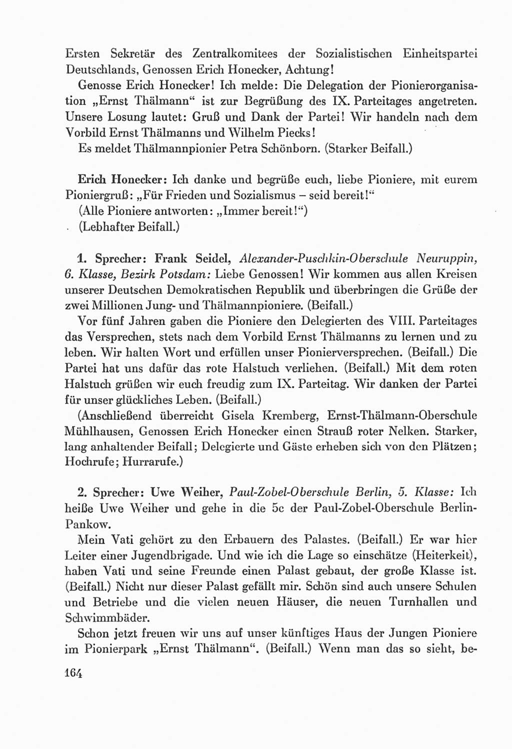 Protokoll der Verhandlungen des Ⅸ. Parteitages der Sozialistischen Einheitspartei Deutschlands (SED) [Deutsche Demokratische Republik (DDR)] 1976, Band 2, Seite 164 (Prot. Verh. Ⅸ. PT SED DDR 1976, Bd. 2, S. 164)
