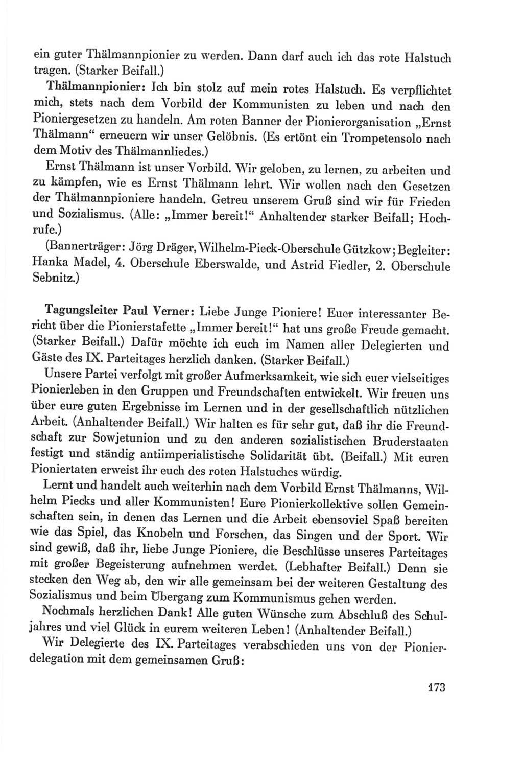 Protokoll der Verhandlungen des Ⅸ. Parteitages der Sozialistischen Einheitspartei Deutschlands (SED) [Deutsche Demokratische Republik (DDR)] 1976, Band 2, Seite 173 (Prot. Verh. Ⅸ. PT SED DDR 1976, Bd. 2, S. 173)