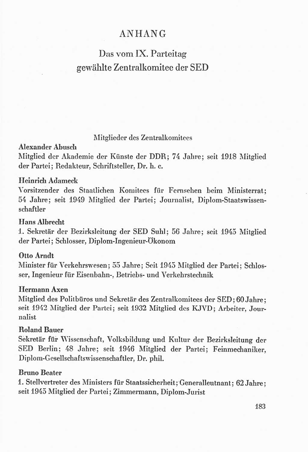 Protokoll der Verhandlungen des Ⅸ. Parteitages der Sozialistischen Einheitspartei Deutschlands (SED) [Deutsche Demokratische Republik (DDR)] 1976, Band 2, Seite 183 (Prot. Verh. Ⅸ. PT SED DDR 1976, Bd. 2, S. 183)