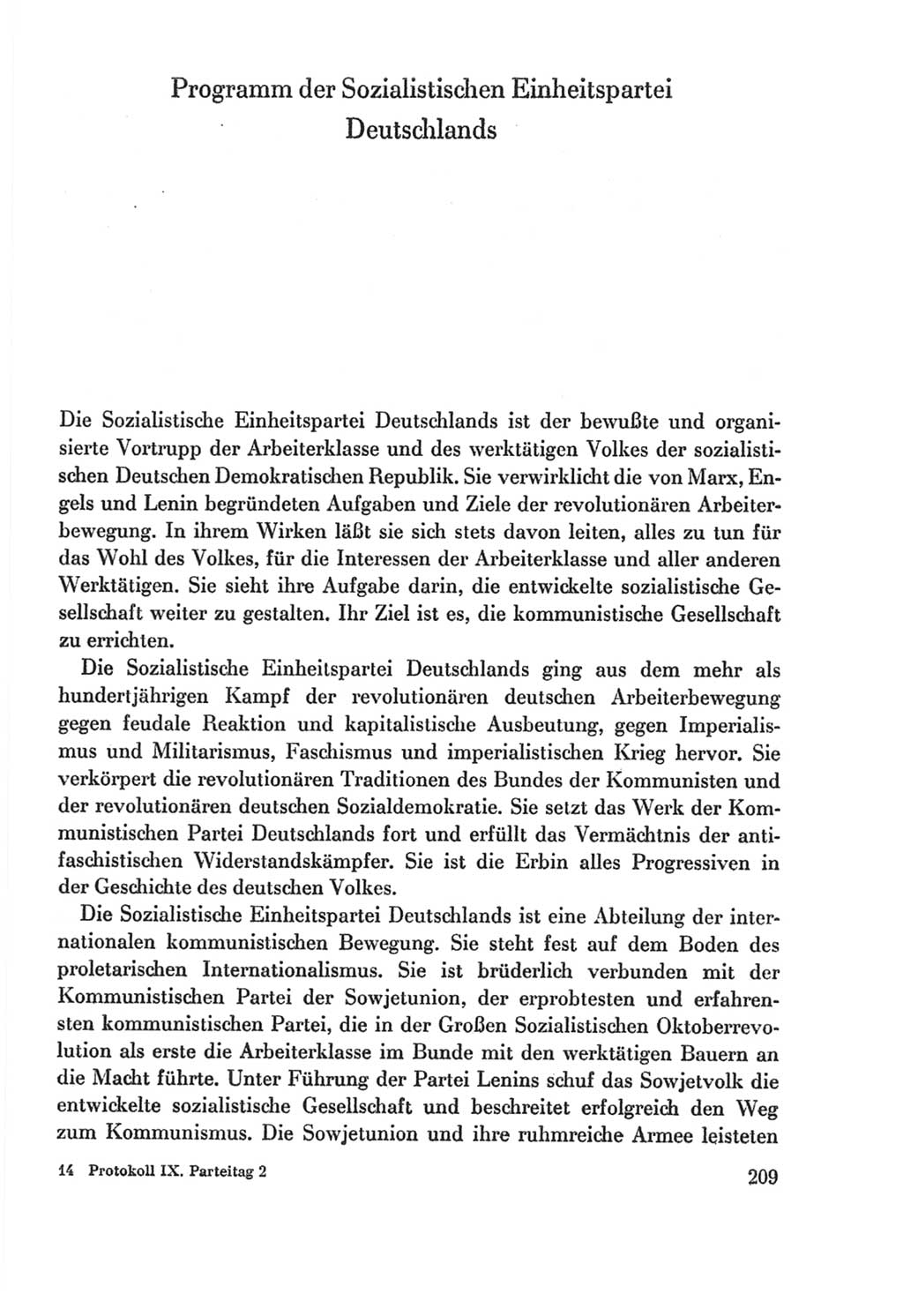 Protokoll der Verhandlungen des Ⅸ. Parteitages der Sozialistischen Einheitspartei Deutschlands (SED) [Deutsche Demokratische Republik (DDR)] 1976, Band 2, Seite 209 (Prot. Verh. Ⅸ. PT SED DDR 1976, Bd. 2, S. 209)